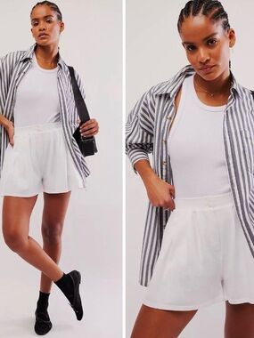 Free People White Pleated Sleep Shorts